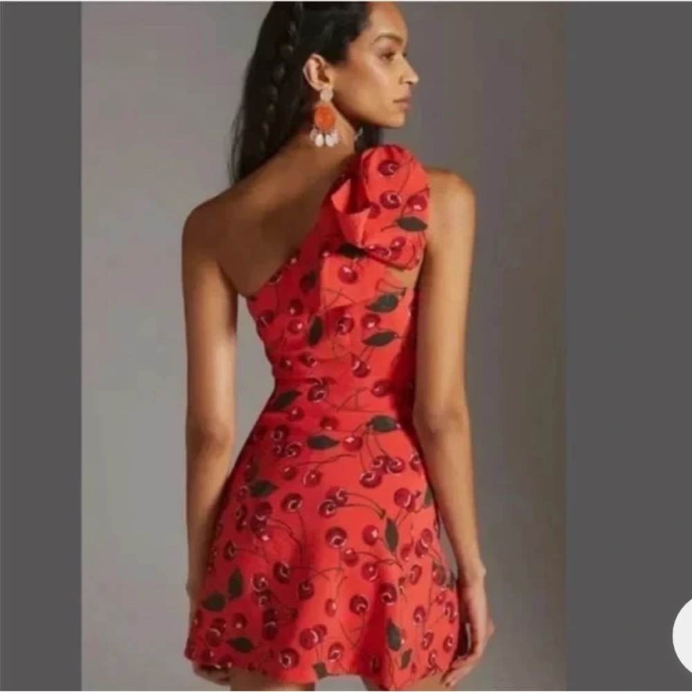 NWT Anthropologie Cherry One-Shoulder Printed Mini Dress 0P Maeve Party - Picture 3 of 12